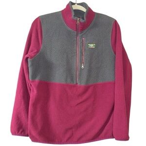 LL Bean Fuschia Gray Fleece Quarter Zip Jacket Women’s XL Winter Cozy Comfort